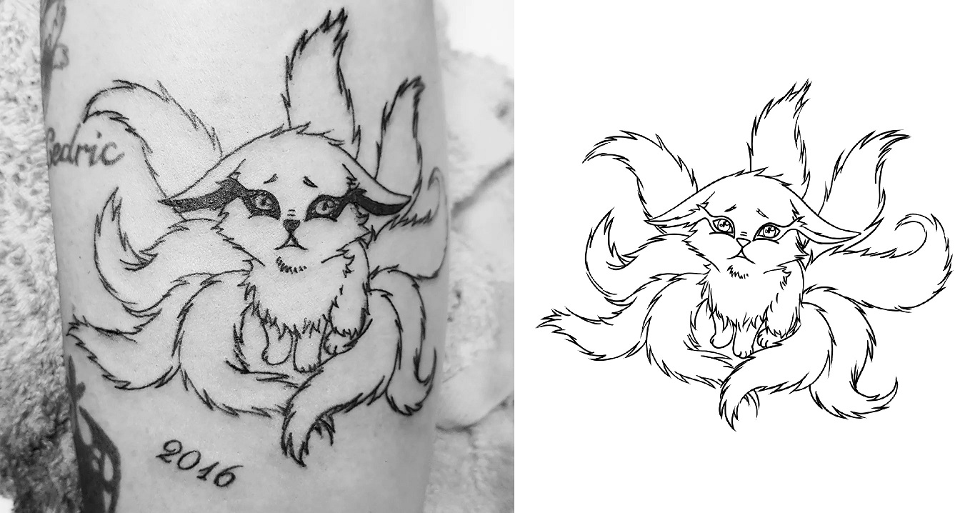 Tattoo eines neunschwänzigen Fuchses der auf der Naruto Anime Serie basiert