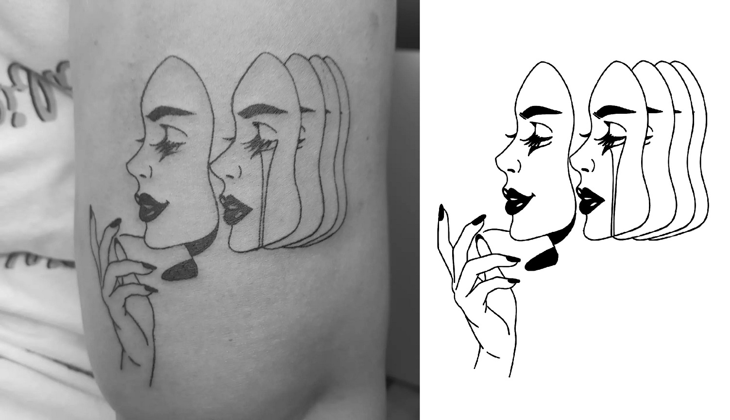 Tattoo eines abstrakten Masken Motivs